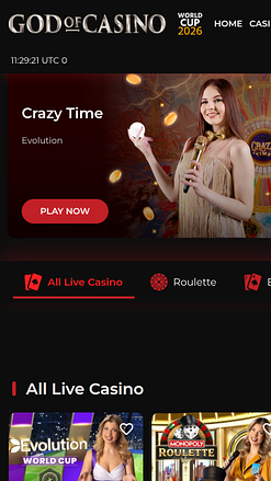 God Of Casino mobile avec croupier en direct