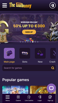Página de inicio móvil de GodBunny Casino