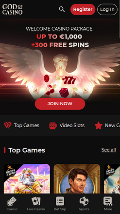 Homepage screenshot of God of Casino for Mobile