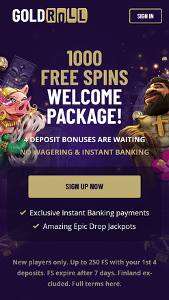 Homepage mobile di Gold Roll