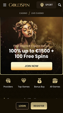 GoldSpin Casino Mobile Homepage