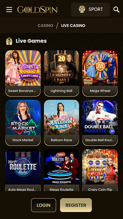 GoldSpin Casino Mobile Live Dealer