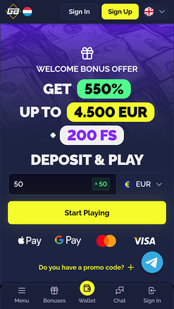 Goldbet.io Casino Mobile Homepage