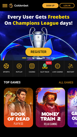 Page d'accueil mobile du casino GoldenBet