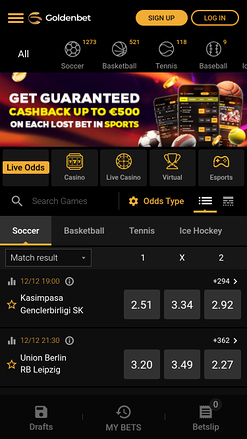 Sports mobiles du casino GoldenBet