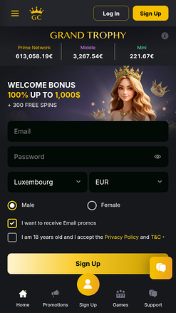 Page d'accueil mobile du casino Golden Crown
