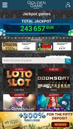 Jackpot mobile du casino Golden Game
