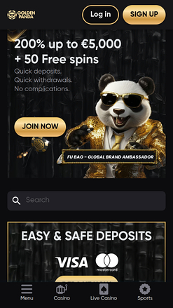 Golden Panda Casino Mobile Homepage