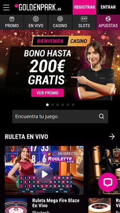 Homepage mobile di GoldenPark