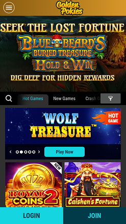 Page d'accueil mobile du casino Golden Pokies