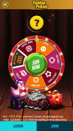 Roue mobile du casino Golden Pokies