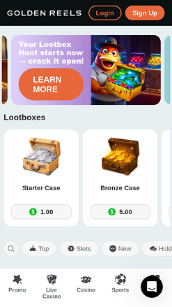 Page d'accueil mobile du casino Golden Reels
