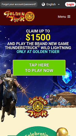 Page d'accueil mobile du casino Golden Tiger