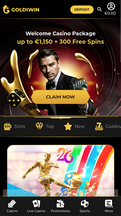 Pagina iniziale mobile di GoldiWin Casino
