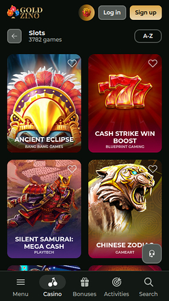 Jeux de casino Goldzino sur mobile