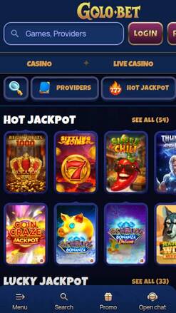 Screenshot della pagina mobile Jackpot di Golobet Casino