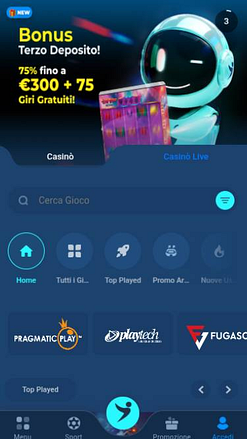 Скриншот главной страницы мобильного приложения казино Goplay365.