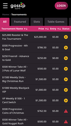 Torneos móviles del casino Gossip Slots