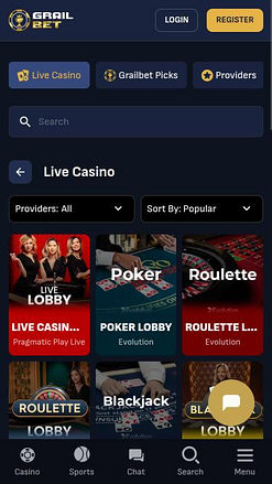 Page mobile des croupiers en direct du casino Grailbet