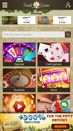 Page d'accueil mobile de Grand Casino