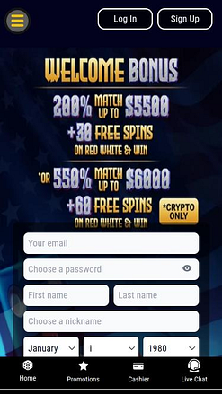 Page d'accueil mobile du Grand Eagle Casino