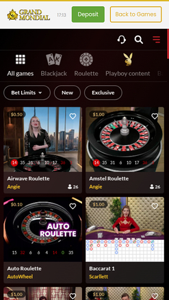Croupier en direct mobile de Grand Mondial Casino