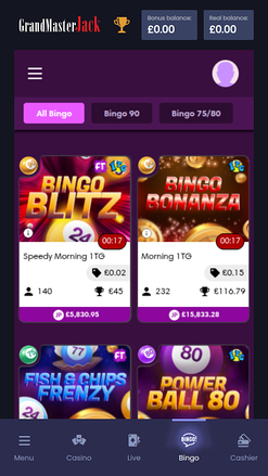 Bingo mobile du casino Grand Master Jack