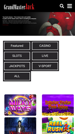 Page d'accueil mobile du casino Grand Master Jack