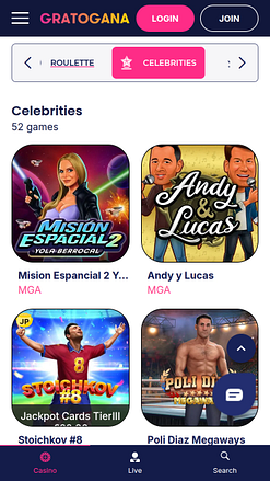 Juegos de celebridades para móviles del casino Gratogana