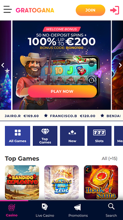 Gratogana Casino Mobile Homepage