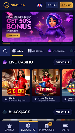 Casino Gravira con crupier en vivo para móviles