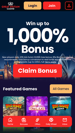 Great Britain Casino Mobile Homepage