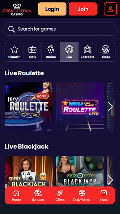 Great Britain Casino Mobile Live Dealer
