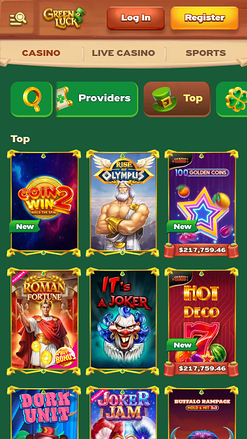 Jeux mobiles du casino GreenLuck