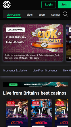 Grosvenor Casino Mobile avec croupier en direct