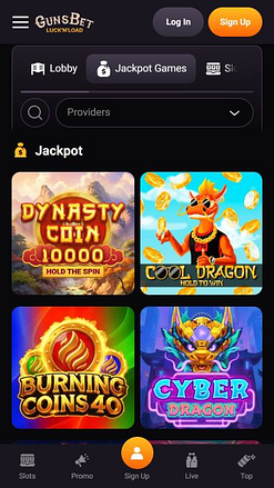 Jackpot con immagine mobile di Gunsbet Casino