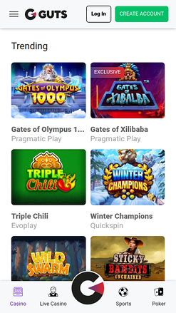 Jeux mobiles de Guts Casino