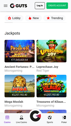 Jackpot mobile du casino Guts