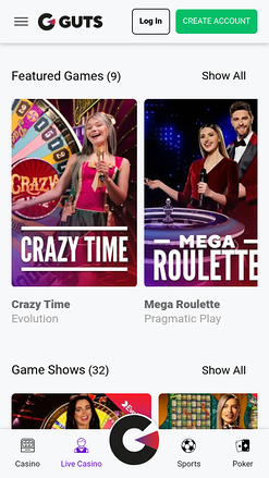 Guts Casino Mobile Croupier en direct