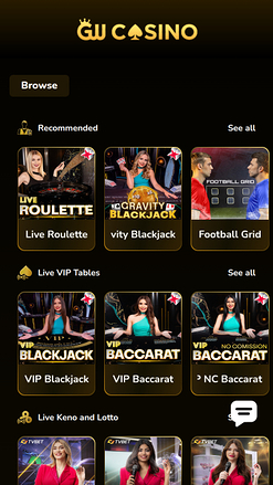 GW Casino Mobile avec croupier en direct