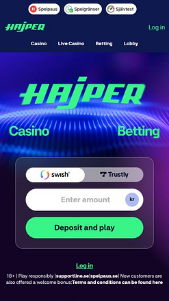 Hajper Casino Mobile Homepage