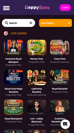 Happy Slots Casino Mobile avec croupier en direct