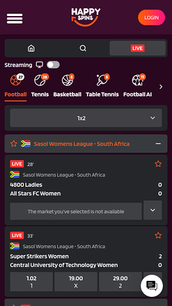 Happy Spins Casino Mobile Sports en direct