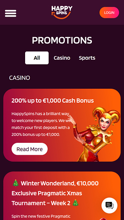 Promotions mobiles du casino Happy Spins