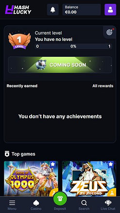 Página de inicio de la imagen móvil de Hash Lucky Casino