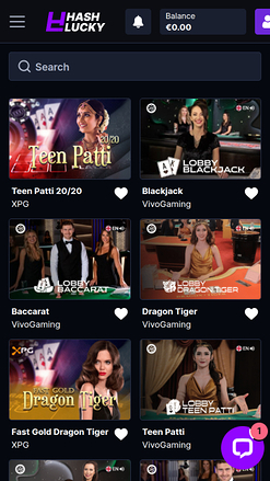 Hash Lucky Casino Mobile Live-Dealer