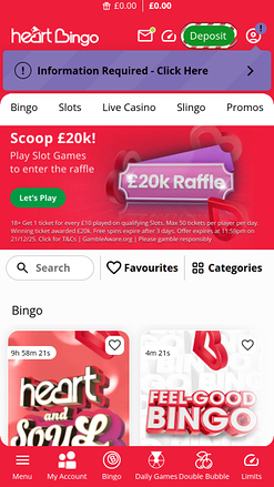 Homepage mobile di Heart Bingo Casino