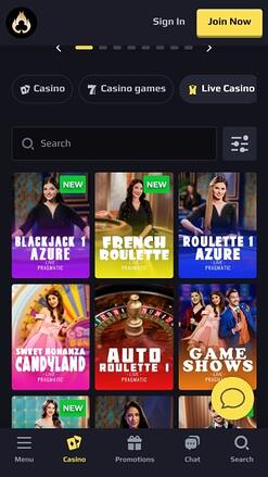 Heats Casino Croupier en direct Mobile