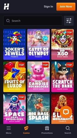 Jeux du casino Herake version mobile