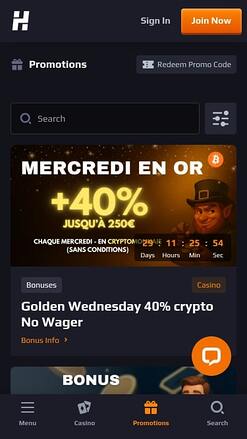 Promotions du casino Herake version mobile